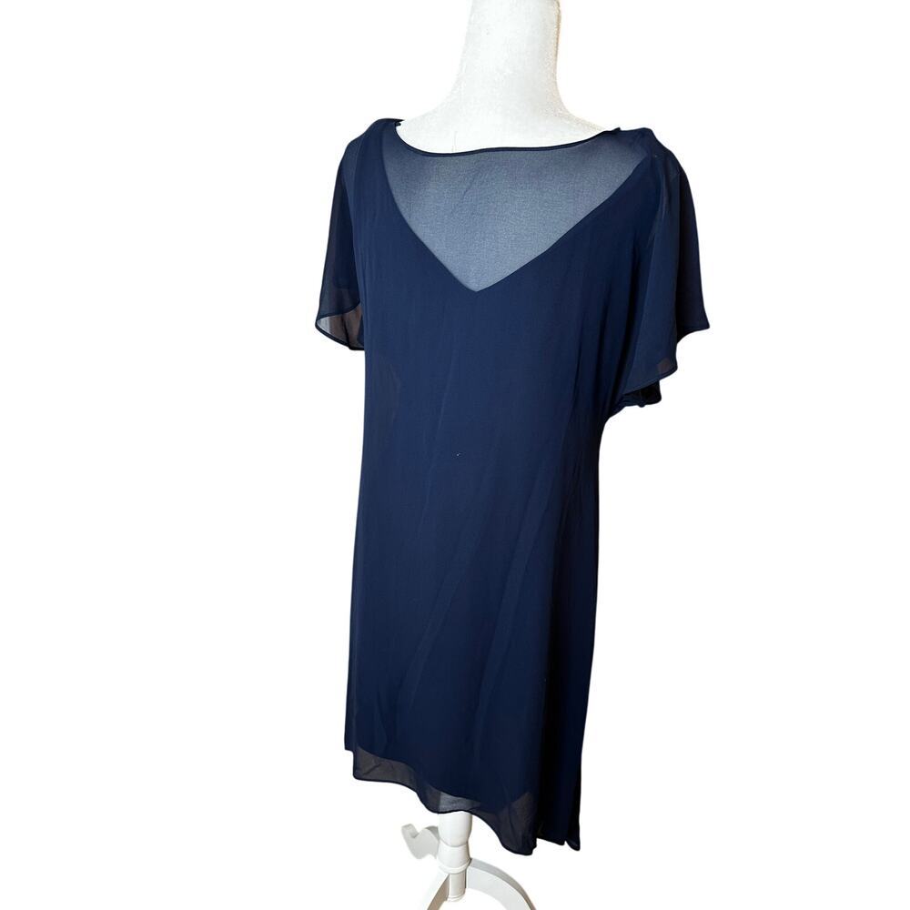 Adrianna Papell Midi Dress Slip‎ On Sz S Chiffon Layered Butterfly Sleeved Blue - Picture 4 of 5